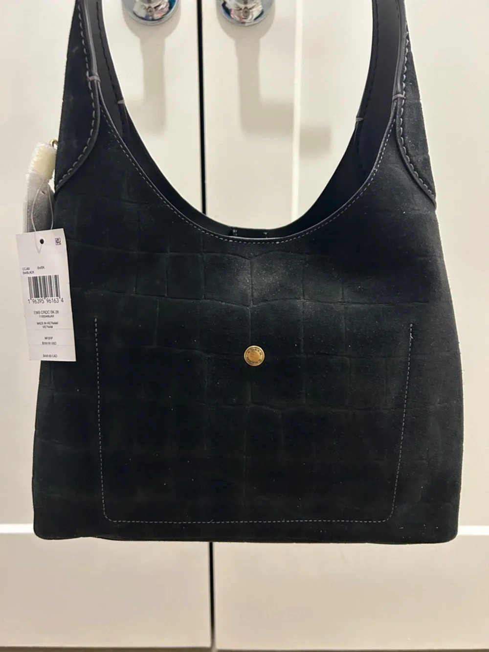 Coach (NWT) Brooklyn Shoulder Bag 28 in Black Suede Croc-Embossed - Picture 6 of 15